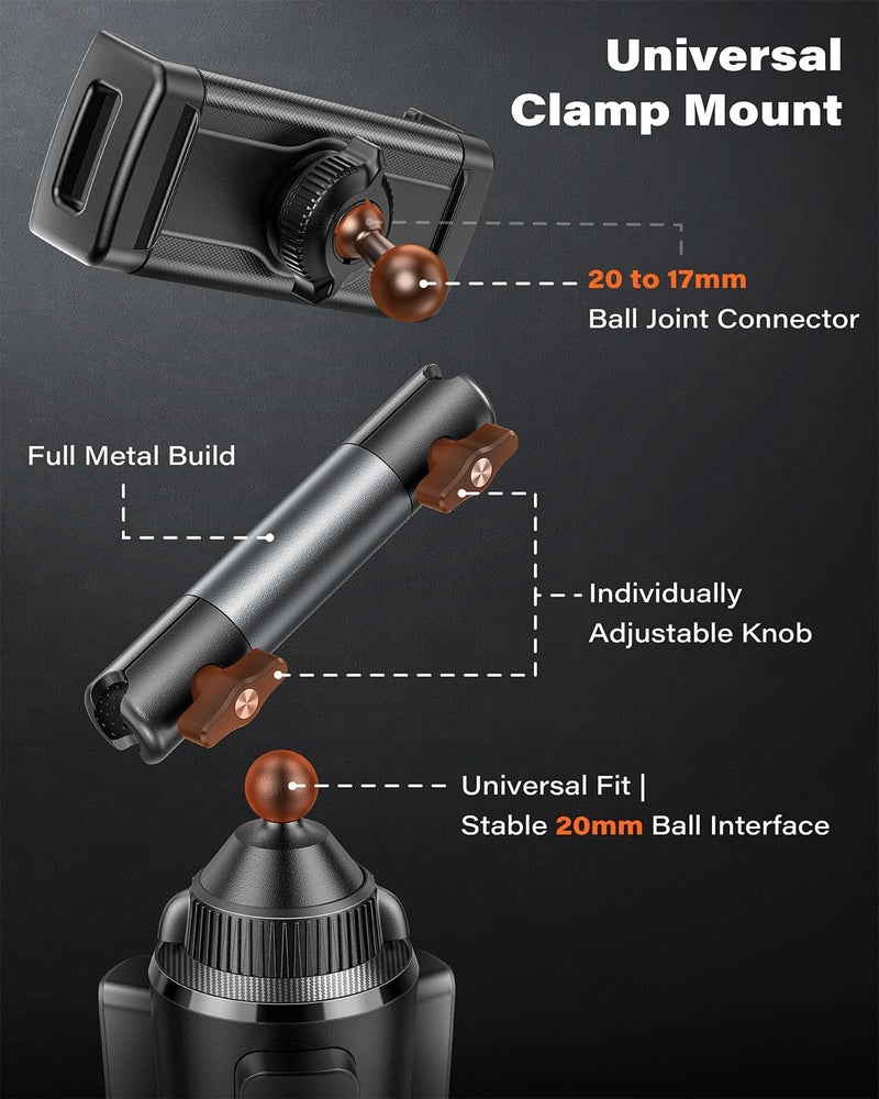 A2C Heavy-Duty iPad Holder for Car Cup Holder, 5.5" Stable & Adjustable Aluminum Alloy Arm, Tablet Mount for Car Truck Road Trip Essentials Compatible with 4.7"-13" Cell Phones & Tablets - Image 3